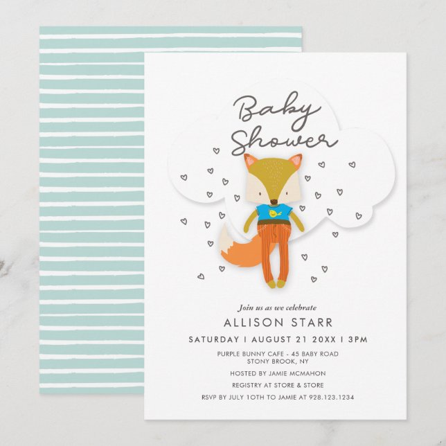 Woodland Fox Boy Baby Shower Invitation (Front/Back)