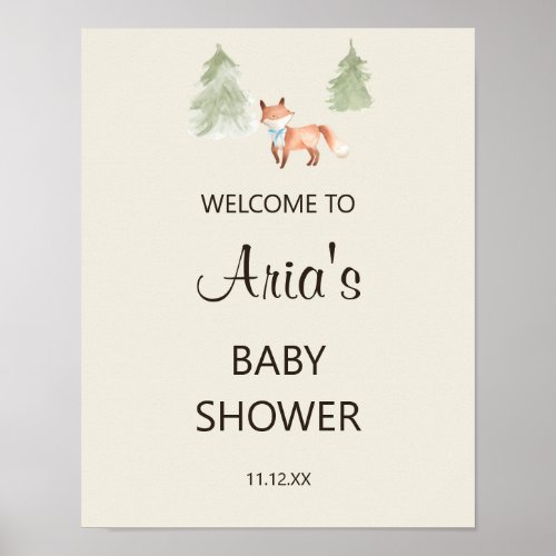 Woodland Fox Boy Baby Shower Welcome Sign