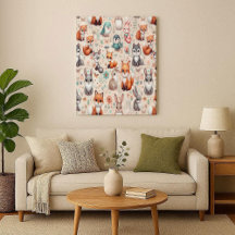 Woodland Fox Bunny Watercolor Boho Nursery Canvas