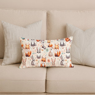Woodland Fox Bunny Watercolor Nursery Lumbar Pillo Pillow