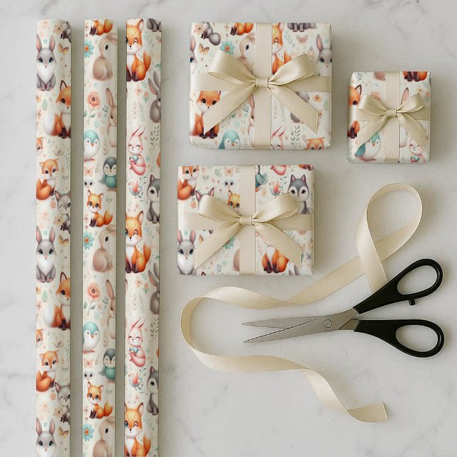 Woodland Fox Bunny Wrapping Paper Bundle of 3 (Woodland Fox Bunny Watercolor Wrapping Paper Bundle)