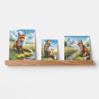 Woodland Fox by Stream  Set of 3 Picture Ledge