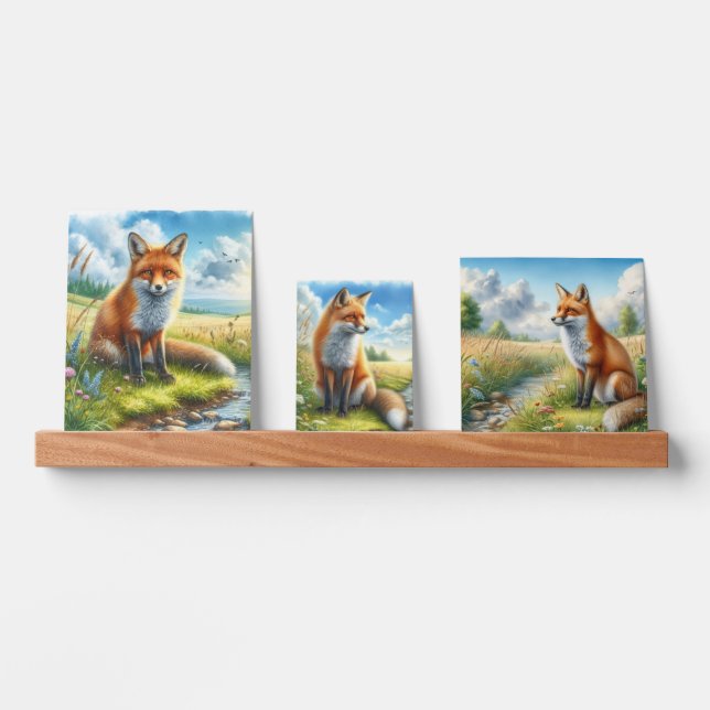 Woodland Fox by Stream  Set of 3 Picture Ledge (Front)