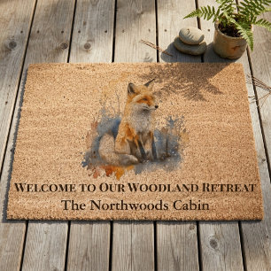 Woodland Fox Cabin Welcome Retreat Greeting Fiber Doormat