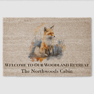 Woodland Fox Cabin Welcome Retreat Greeting Fiber Doormat