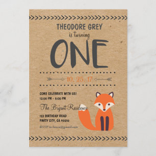 Woodland Fox Chevron Boy First Birthday invitation