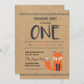 Woodland Fox Chevron Boy First Birthday invitation (Front/Back)