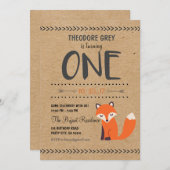 Woodland Fox Chevron Boy First Birthday invitation (Front/Back)