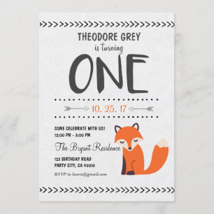 Woodland Fox Chevron Boy First Birthday invitation