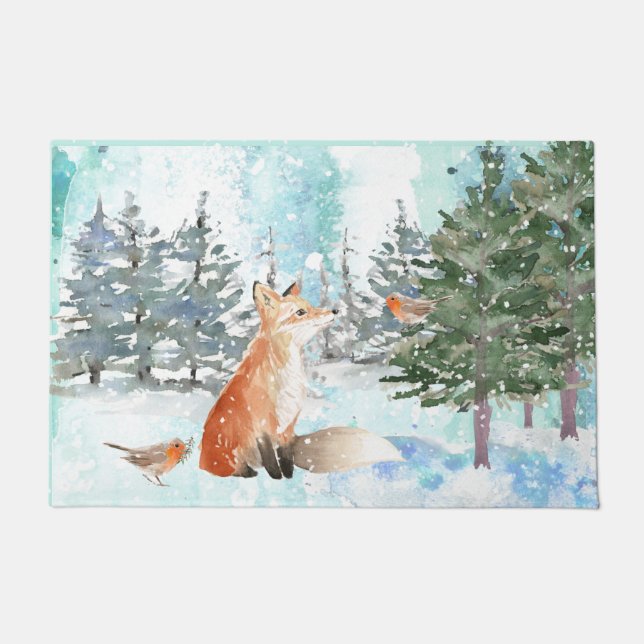 Woodland Fox Christmas Doormat (Front)