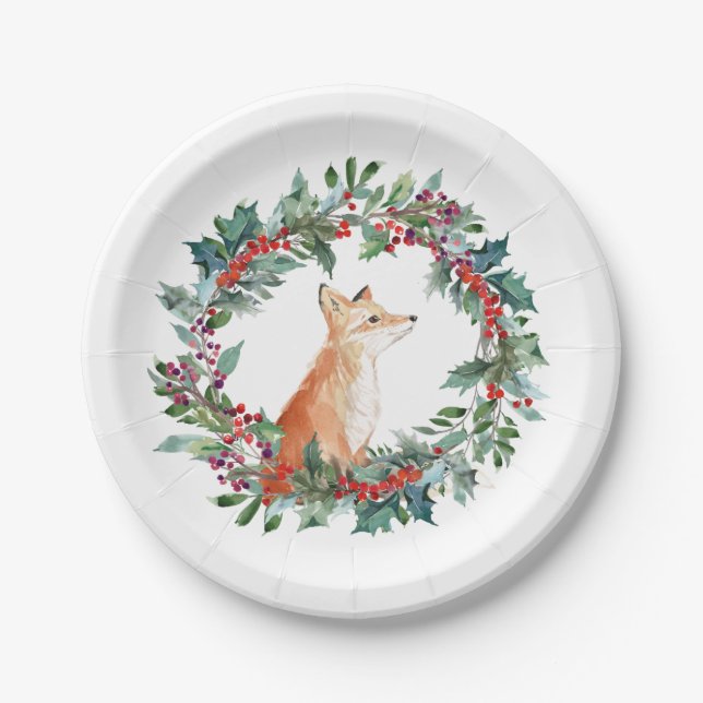 Woodland Fox Christmas Paper Plates (Front)