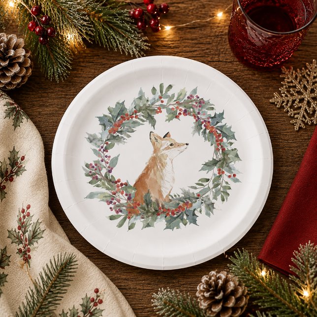 Woodland Fox Christmas Paper Plates (Woodland Fox Christmas Plate)