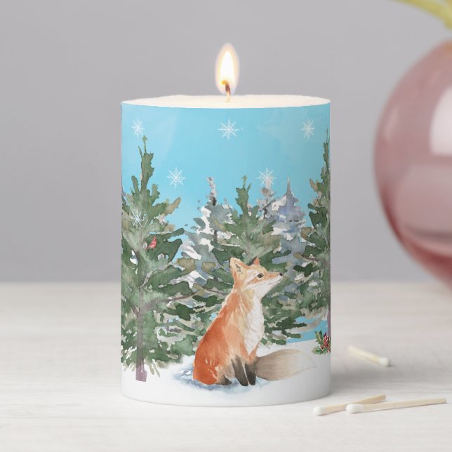 Woodland Fox Christmas Pillar Candle (In Situ)