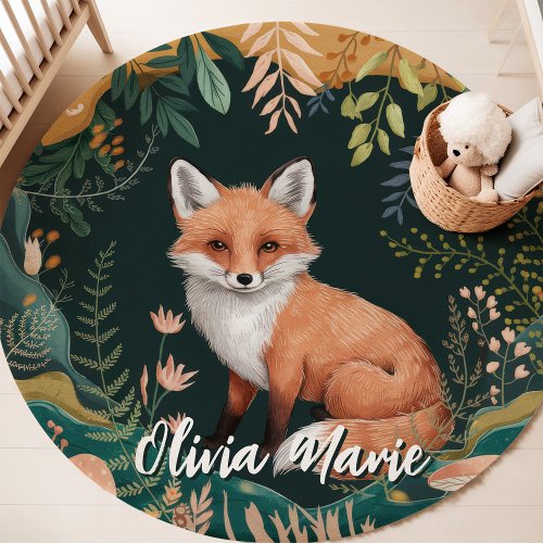 Woodland Fox Custom Name Nursery Rug