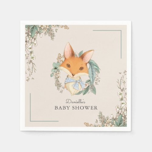 Woodland Fox Cute Baby Shower for Boy Napkins