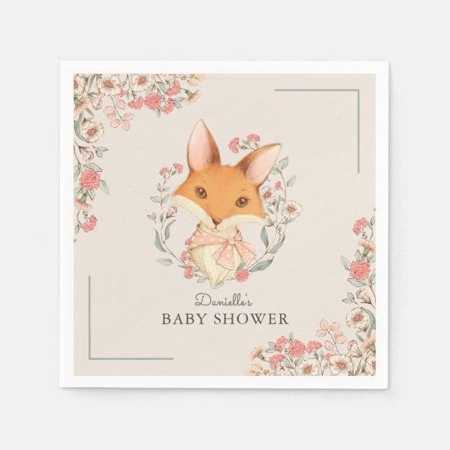 Woodland Fox Cute Baby Shower for Girl Napkins (Front)