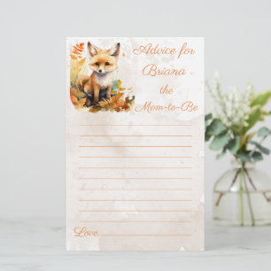 Woodland Fox Cute Baby Shower Game Advice for Mom
