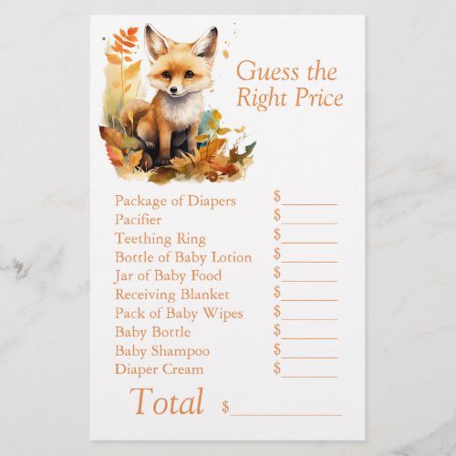 Woodland Fox Cute Baby Shower Guess Right Price