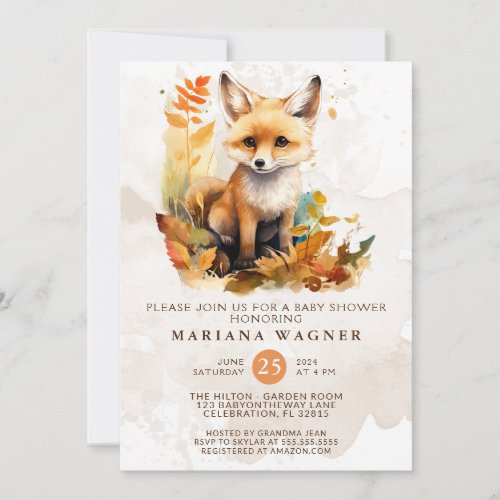 Woodland Fox Cute Baby Shower Invitation
