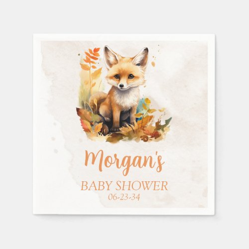 Woodland Fox Cute Baby Shower Napkins