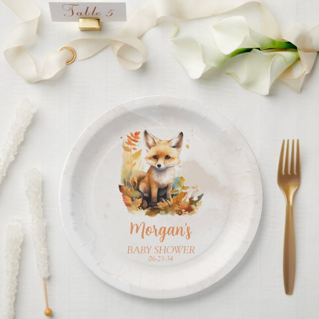 Woodland Fox Cute Baby Shower Paper Plates (Wedding)