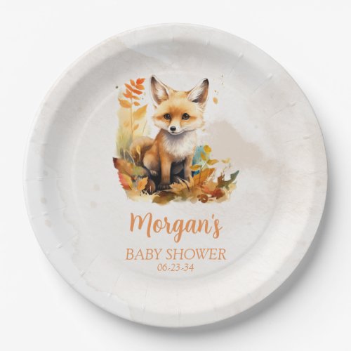 Woodland Fox Cute Baby Shower Paper Plates