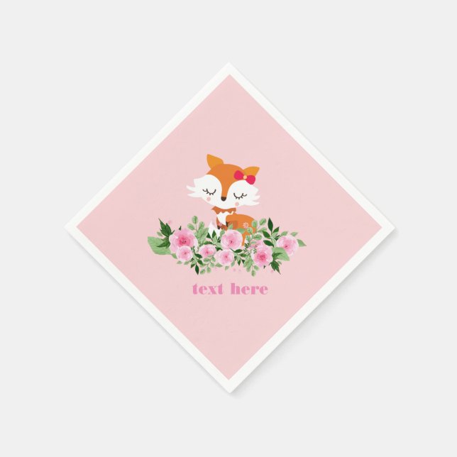 woodland fox, cute fox,  pink, sweet, cute, napkins (Corner)