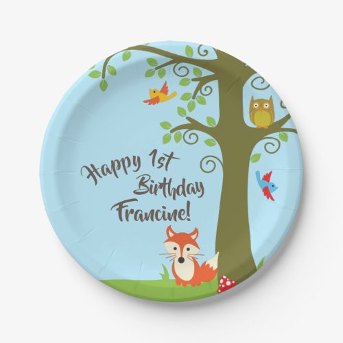 Woodland Fox Cute Kids Birthday Party Paper Plates