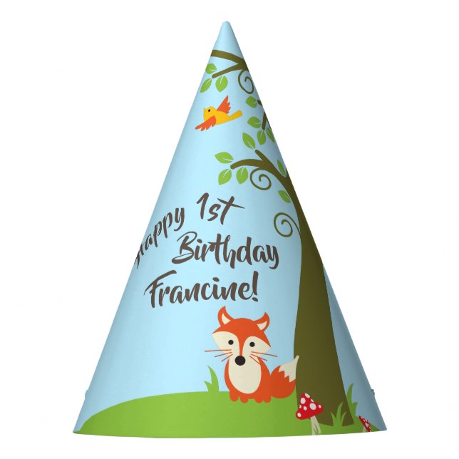 Woodland Fox Cute Kids Birthday Party Party Hat (Front)