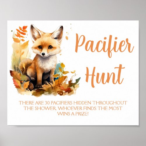 Woodland Fox Cute Pacifier Hunt Baby Shower Game Poster