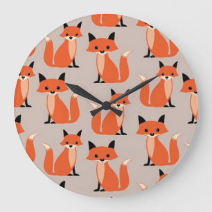 Woodland fox cute retro whimsical hipster foxes large clock