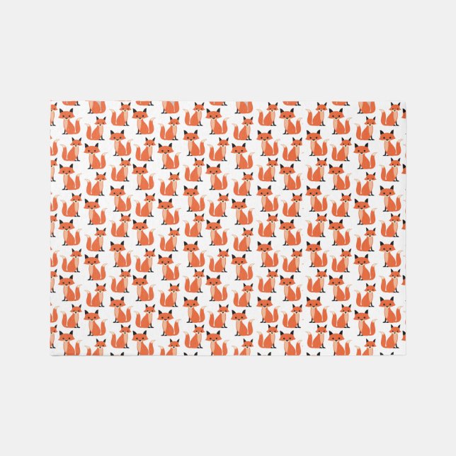 Woodland fox cute retro whimsical hipster foxes rug (Front)