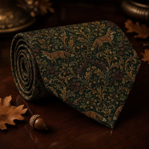 Woodland Fox Damask Tapestry Neck Tie