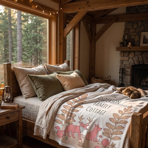 Woodland Fox Deer Squirrel Cottagecore Family Name Fleece Blanket