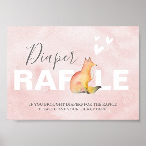 Woodland Fox Diaper Raffle Baby Shower Sign