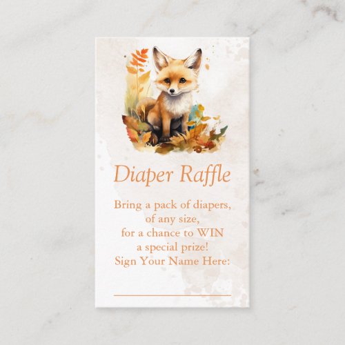 Woodland Fox Diaper Raffle Ticket Enclosure Card