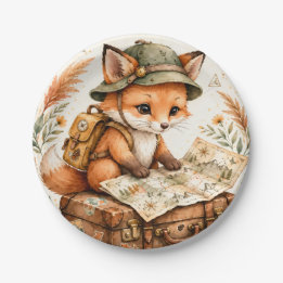 Woodland Fox Explorer Baby Shower Invitation, Wate Paper Plates