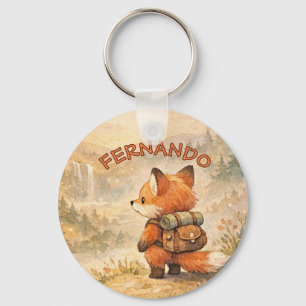 Woodland Fox Explorer Cute Watercolor School Keychain