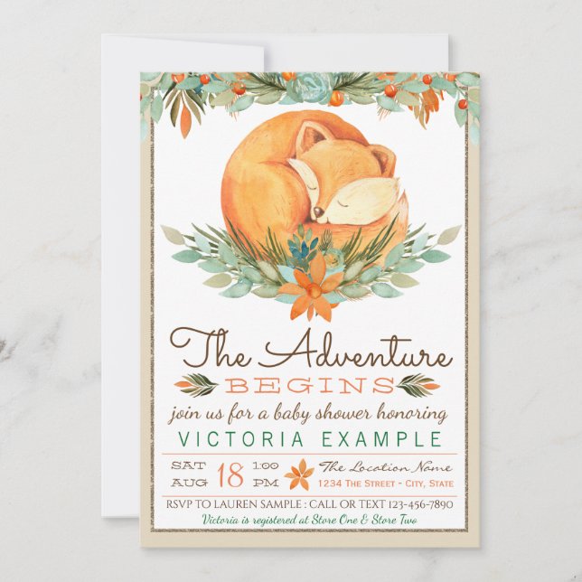 Woodland Fox Fall Autumn Baby Shower Invitations (Front)