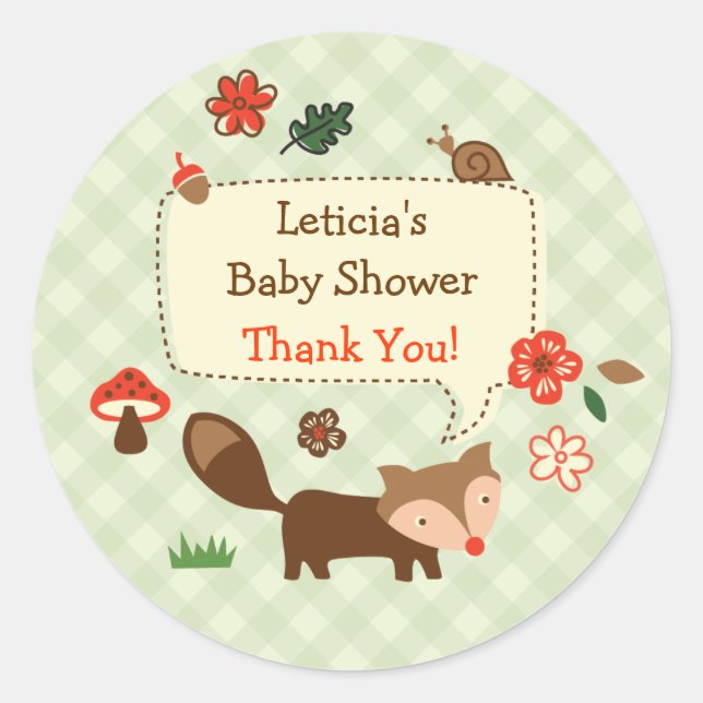 Woodland Fox Favor Sticker (Front)