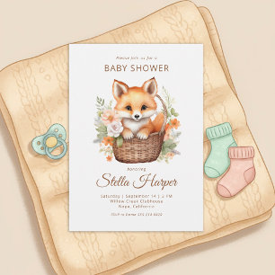 Woodland Fox Floral Girl Baby Shower Invitation