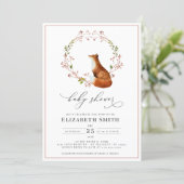 Woodland Fox Floral Watercolor Girl Baby Shower  Invitation (Standing Front)