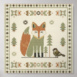 Woodland Fox Folk Acrylic Photo Tile