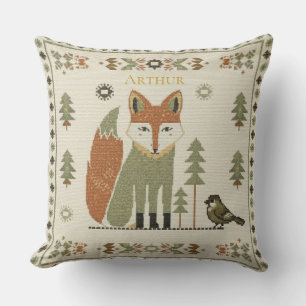 Woodland Fox Folk Throw Pillow