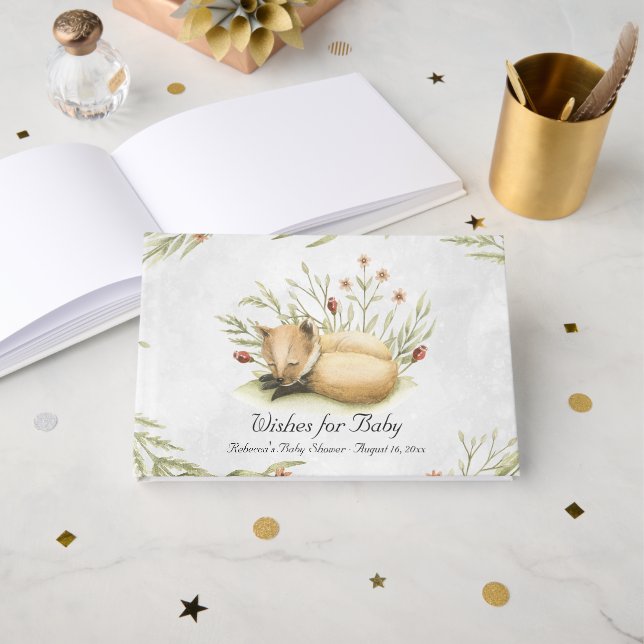 Woodland Fox | Forest Animal Baby Shower Guest Book (Front Open)