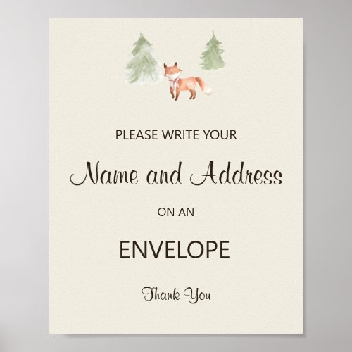 Woodland Fox Girl Baby Shower Address An Envelope Poster