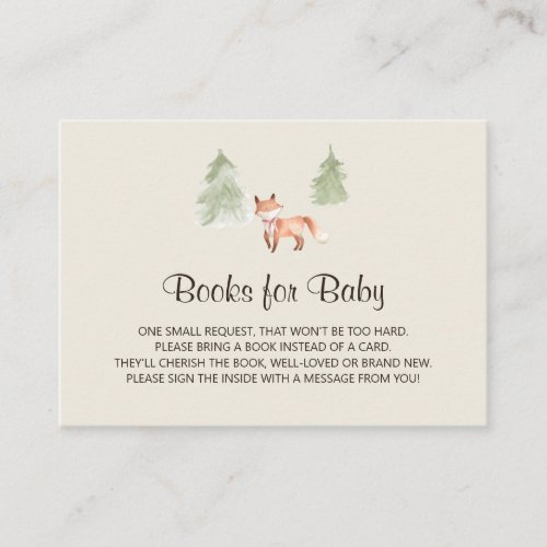 Woodland Fox Girl Baby Shower Book Request Enclosure Card