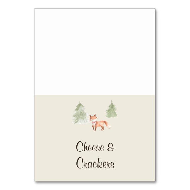 Woodland Fox Girl Baby Shower Buffet Food Labels Table Number (Front)