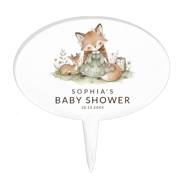 Woodland Fox Girl Baby Shower Cake Topper (Front)
