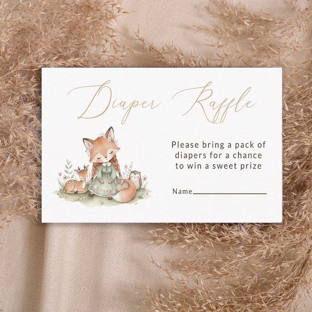 Woodland Fox Girl Baby Shower Diaper Raffle Card (Creator Uploaded)